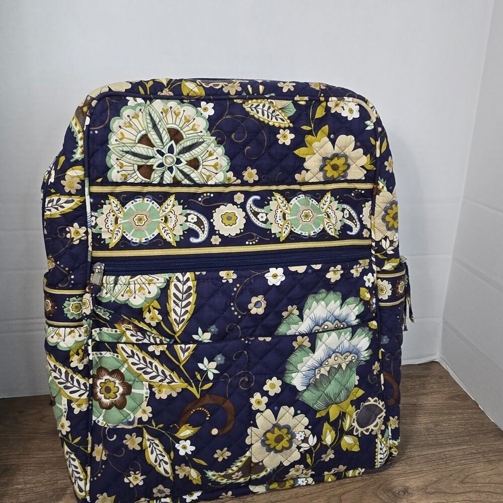 Stephanie Dawn Quilted Zip Backpack in the retired "Indigo Garden" pattern